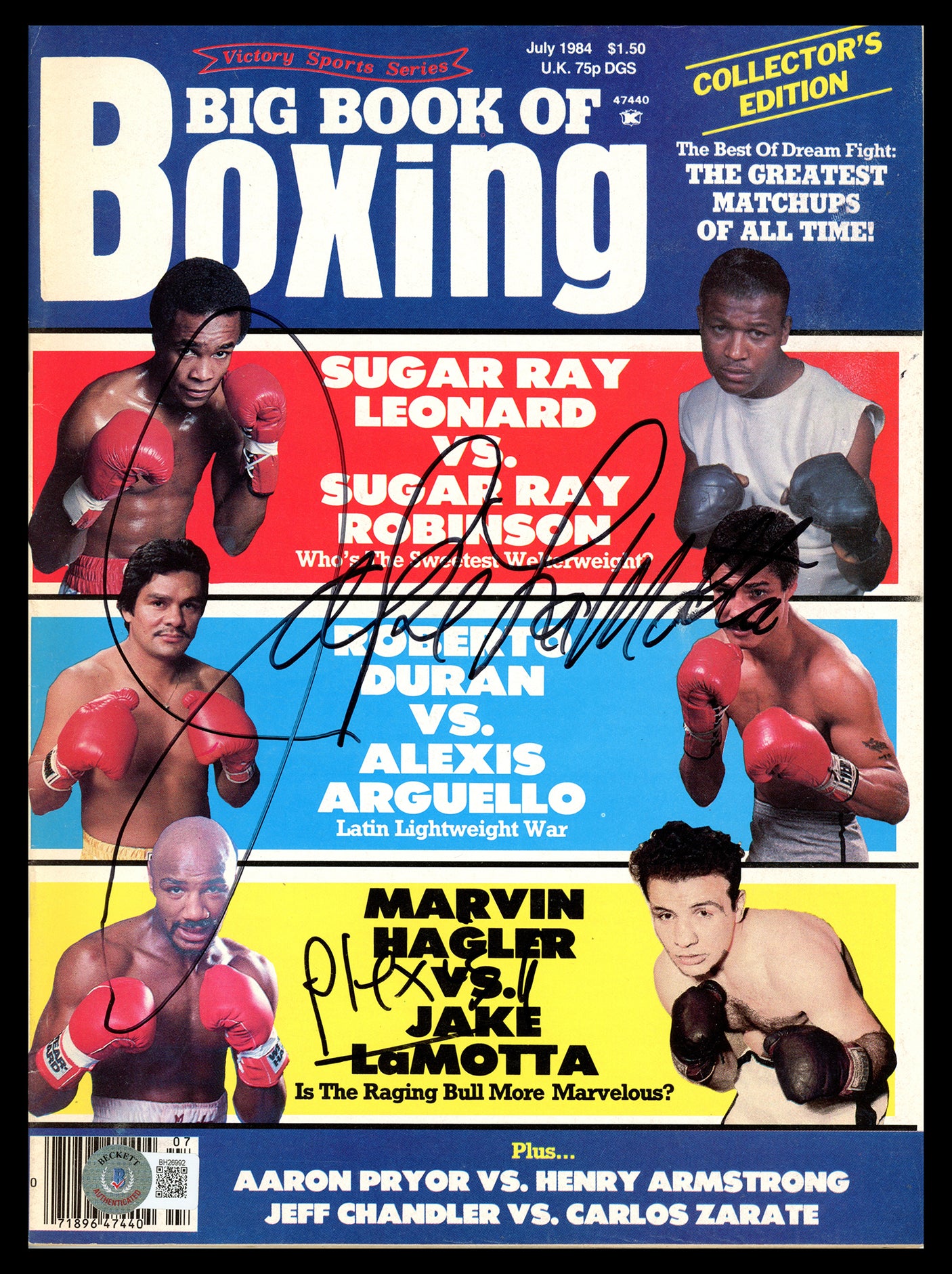 Alexis Arguello & Jake LaMotta Autographed Big Book of Boxing Magazine (Smudged) Beckett BAS QR #BH26992