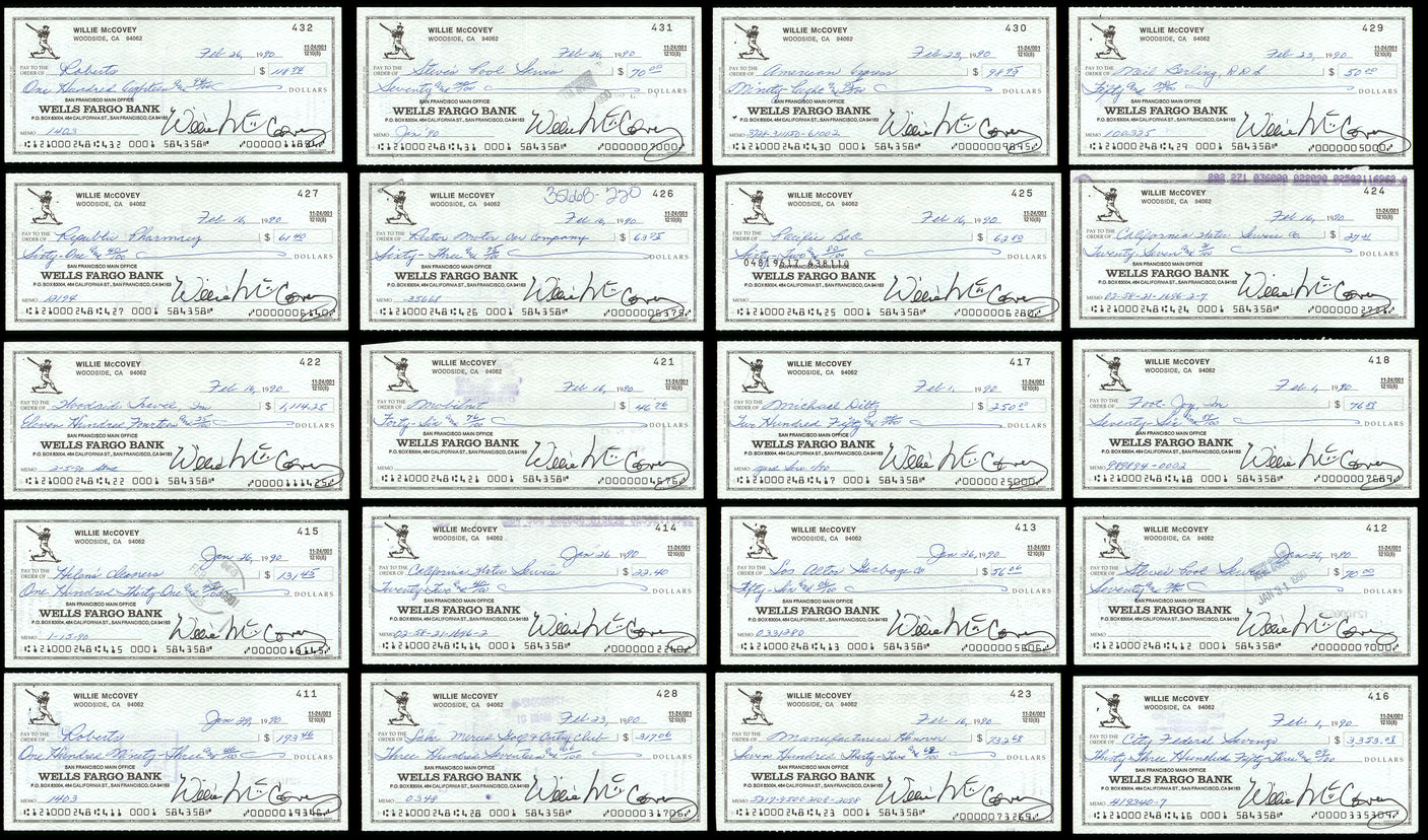 Lot of 50 Willie McCovey Autographed 3x6 Checks San Francisco Giants SKU #219430
