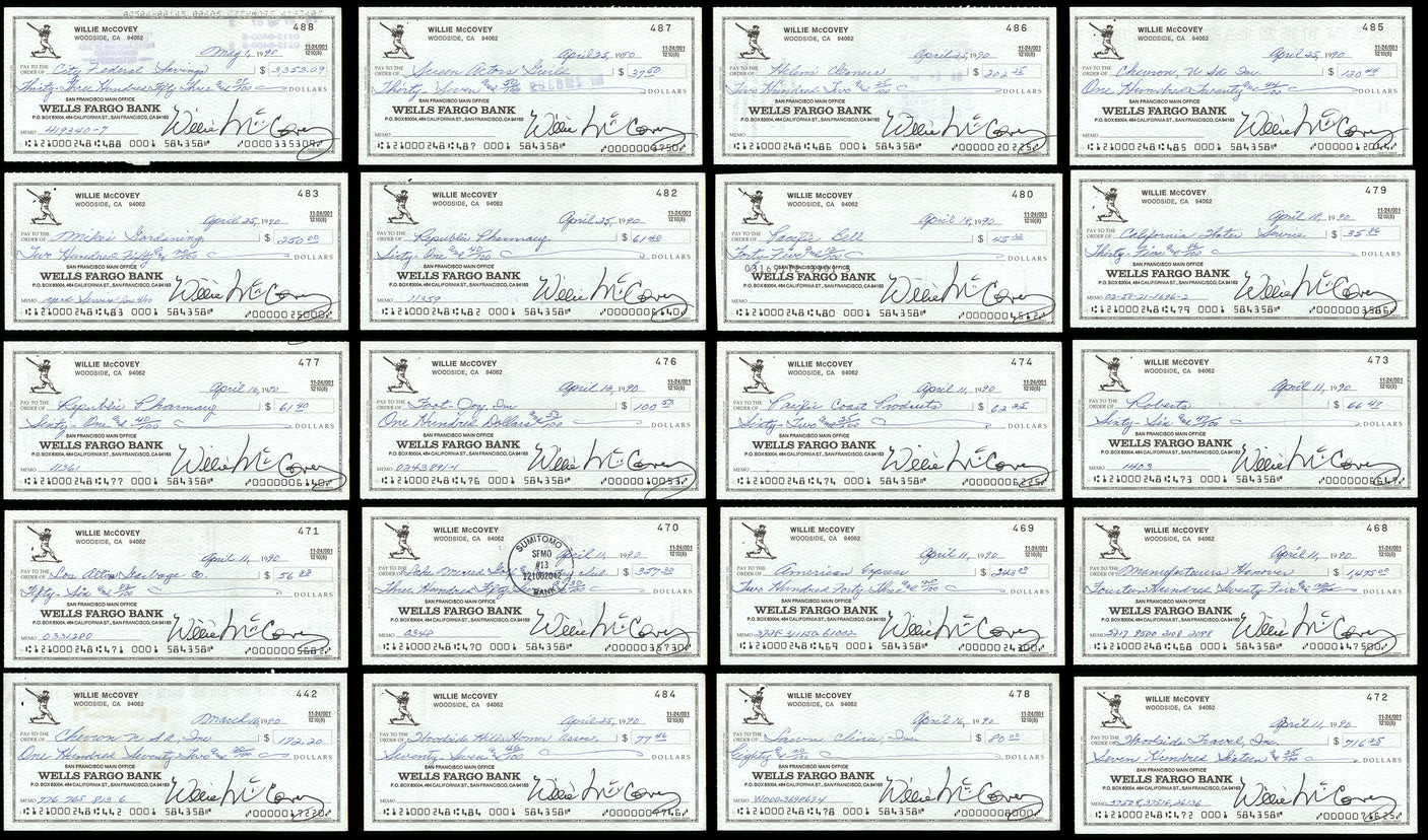 Lot of 50 Willie McCovey Autographed 3x6 Checks San Francisco Giants SKU #219431