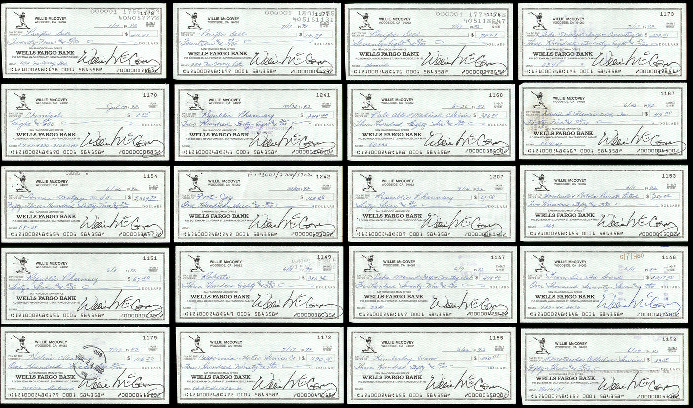 Lot of 20 Willie McCovey Autographed 3x6 Checks San Francisco Giants SKU #219426