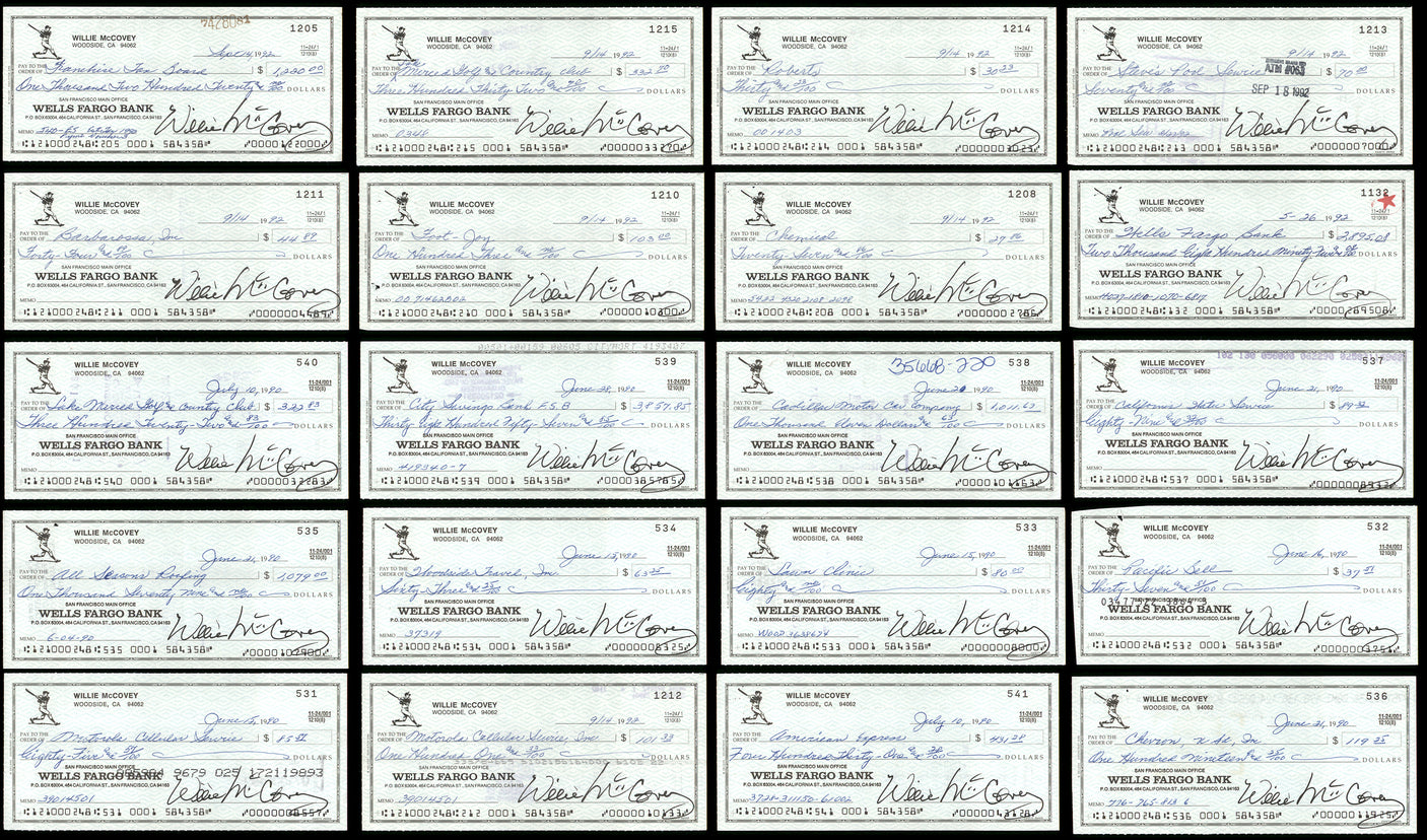 Lot of 20 Willie McCovey Autographed 3x6 Checks San Francisco Giants SKU #219427
