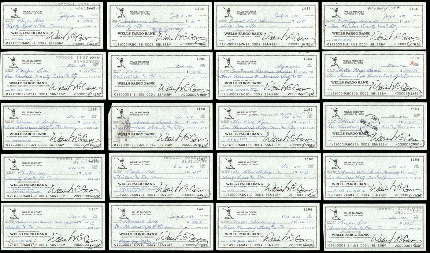 Lot of 20 Willie McCovey Autographed 3x6 Checks San Francisco Giants SKU #219428