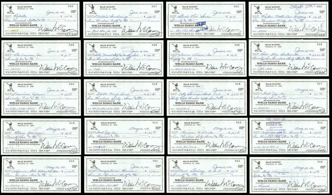Lot of 20 Willie McCovey Autographed 3x6 Checks San Francisco Giants SKU #219429