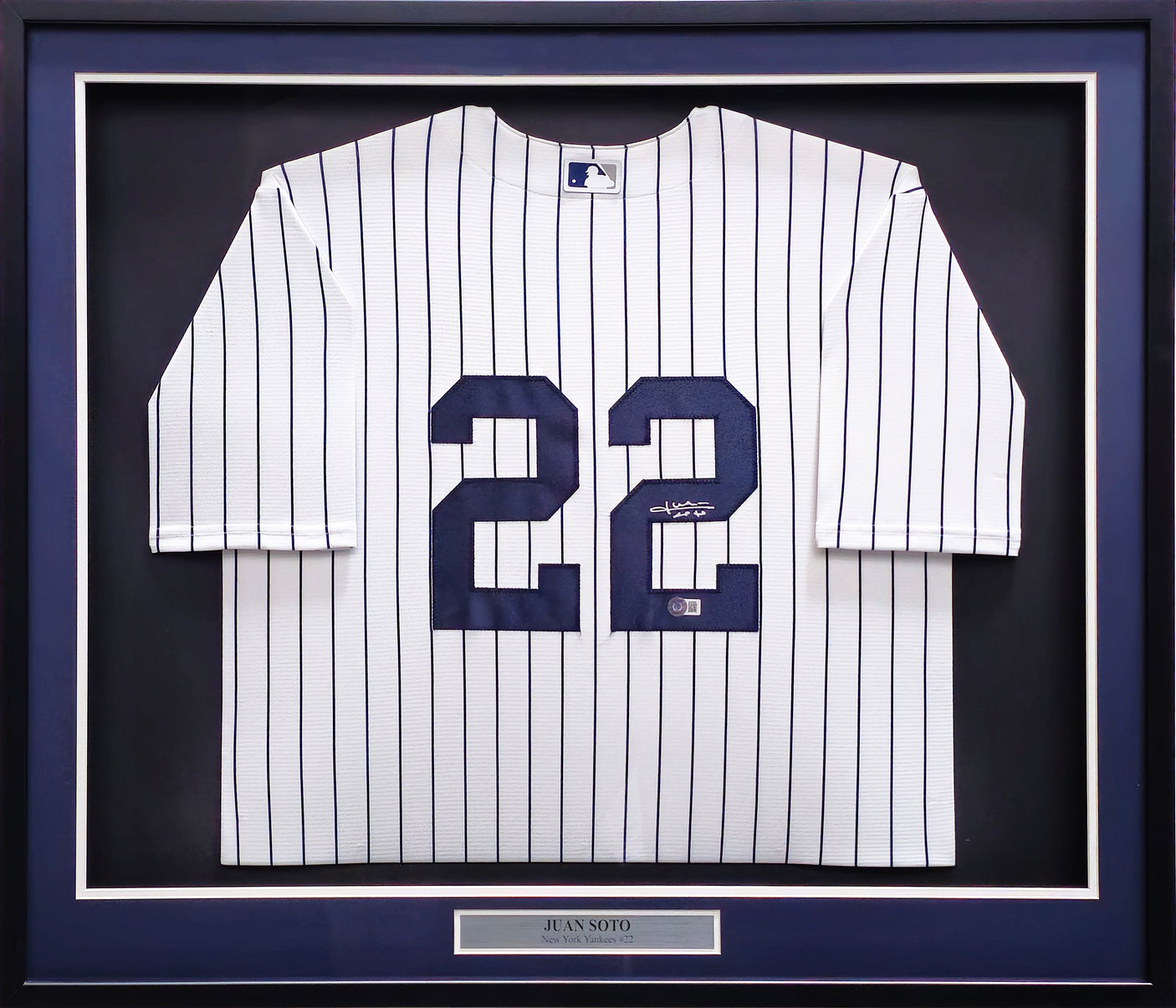 New York Yankees Juan Soto Autographed Framed White Pinstripes Nike Jersey Beckett BAS QR Stock #230201