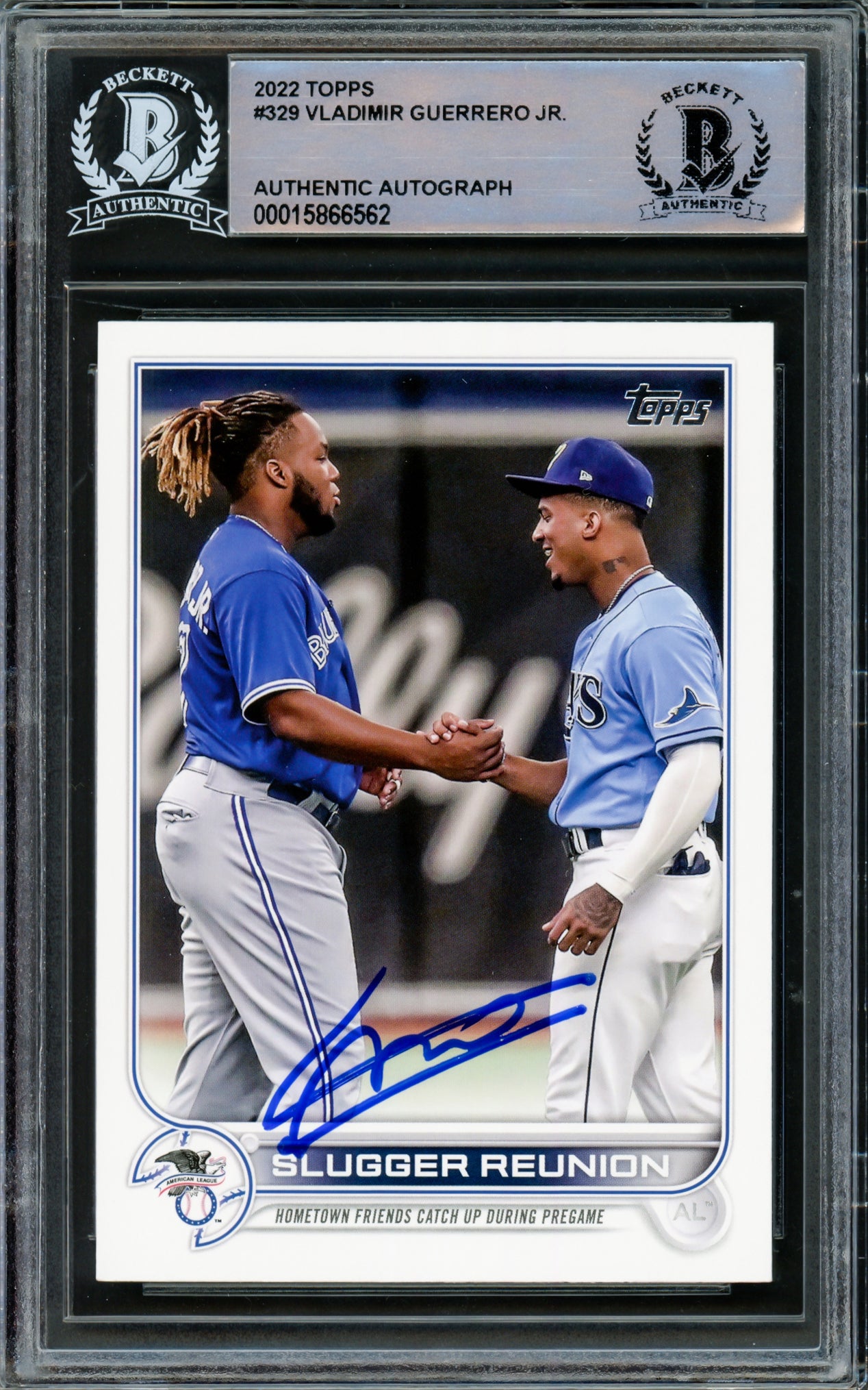 Vladimir Guerrero Jr. Autographed 2022 Topps Card #329 Toronto Blue Jays Beckett BAS Stock #219388