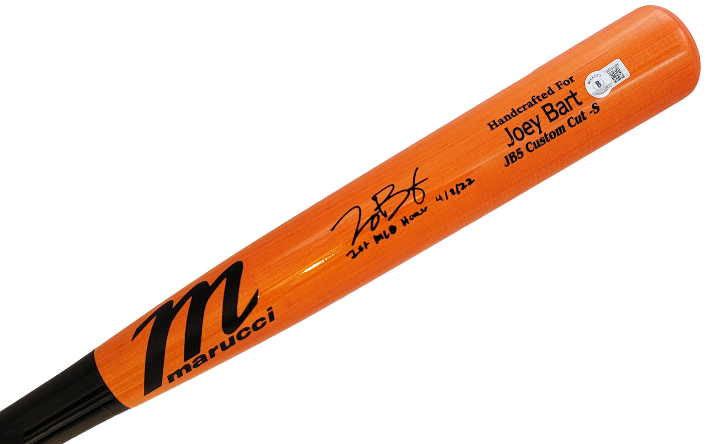 Joey Bart Autographed Orange Marucci Game Model Bat San Francisco Giants "1st MLB Homer" Beckett BAS Witness Stock #208240