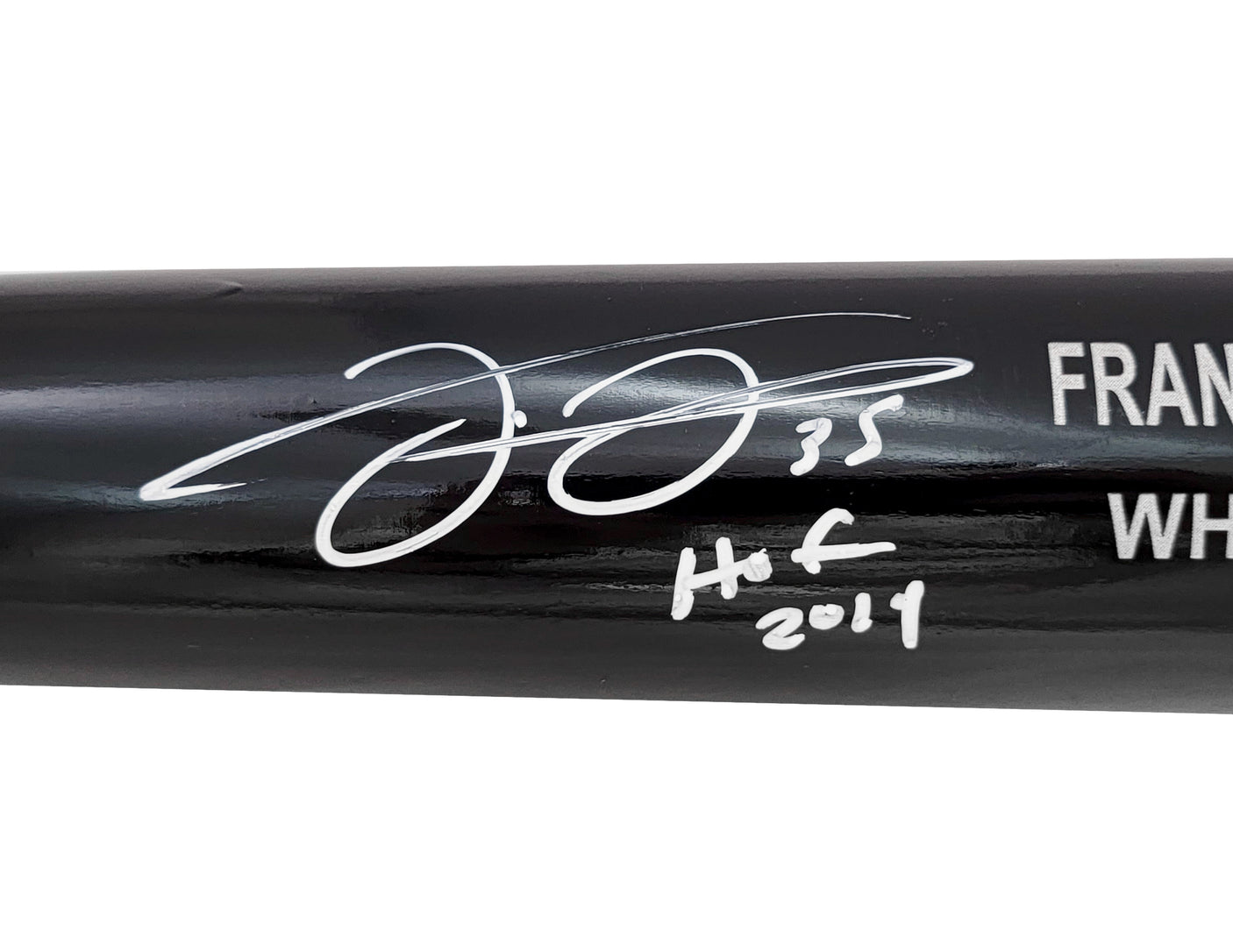 Frank Thomas Autographed Black Rawlings Game Model Bat Chicago White Sox "HOF 2014" Beckett BAS Witness Stock #208241