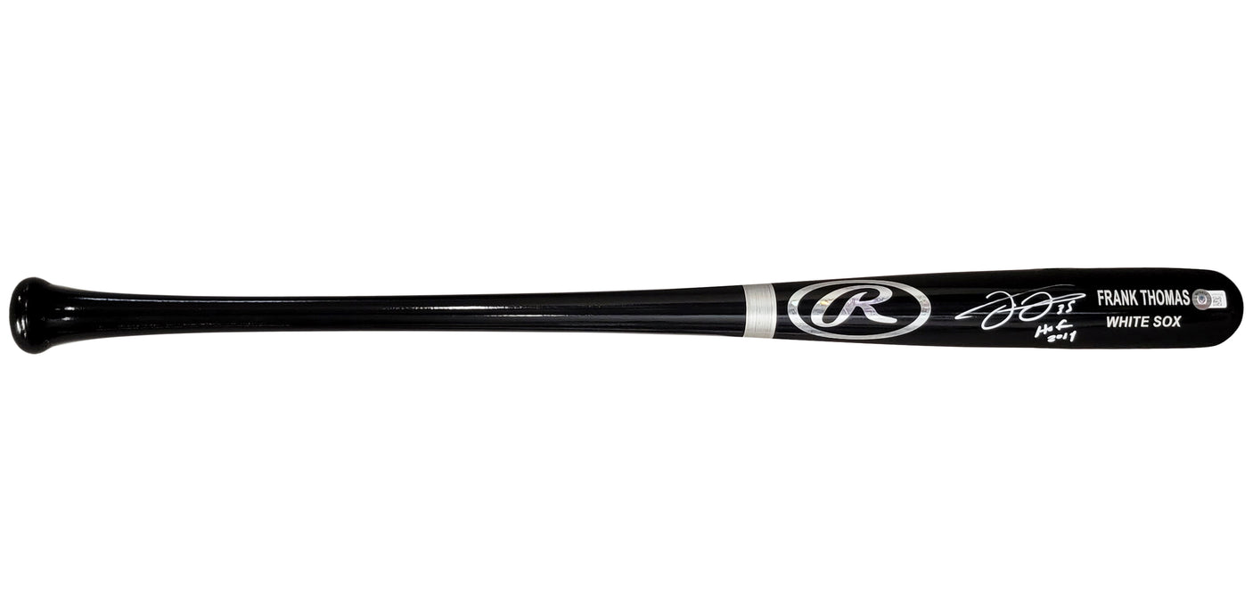 Frank Thomas Autographed Black Rawlings Game Model Bat Chicago White Sox "HOF 2014" Beckett BAS Witness Stock #208241