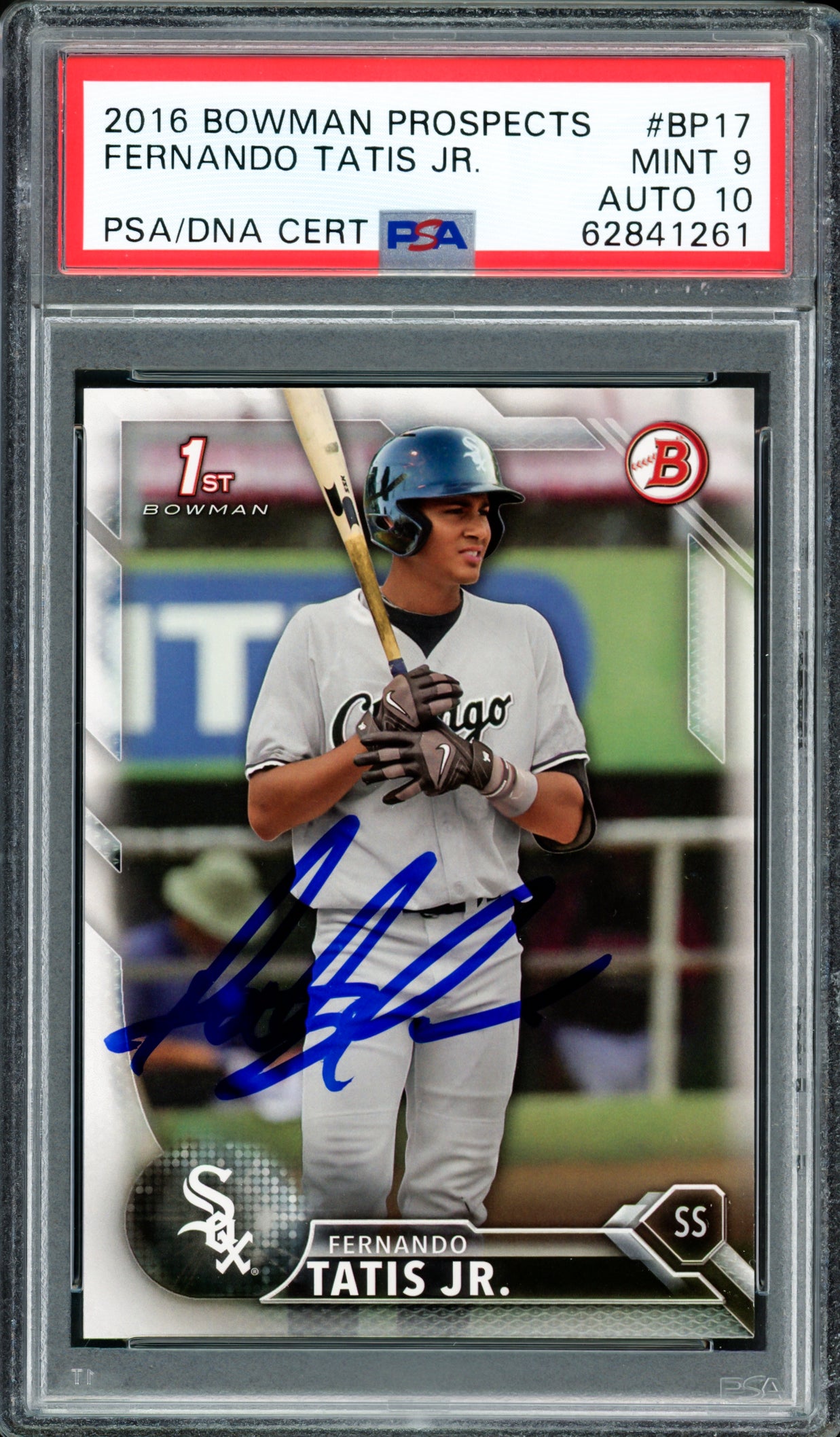 Fernando Tatis Jr. Autographed 2016 Bowman Prospects Rookie Card #BP17 San Diego Padres PSA 9 Auto Grade Gem Mint 10 PSA/DNA #62841261