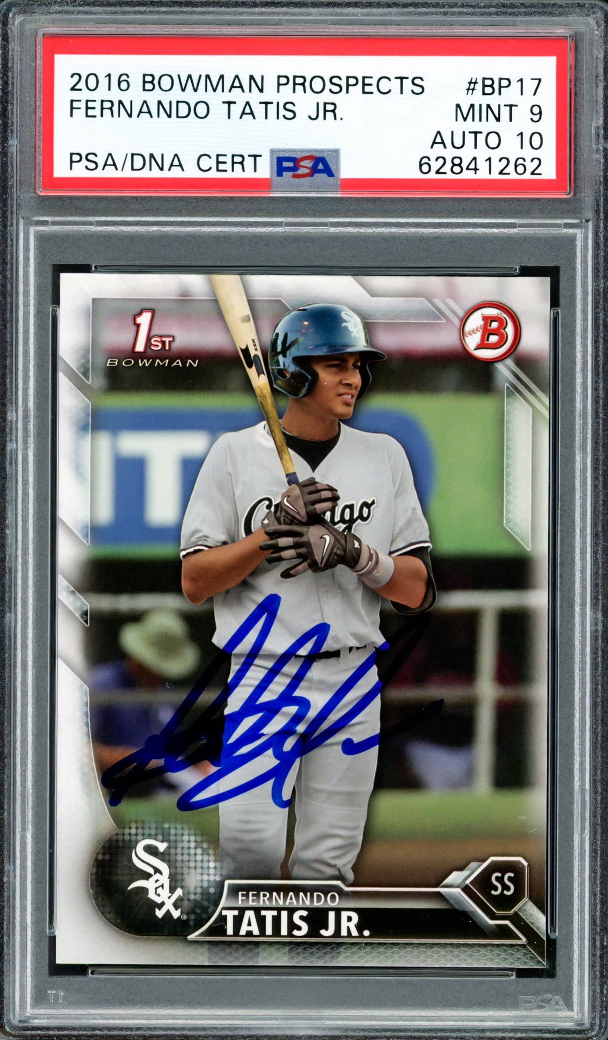 Fernando Tatis Jr. Autographed 2016 Bowman Prospects Rookie Card #BP17 San Diego Padres PSA 9 Auto Grade Gem Mint 10 PSA/DNA #62841262