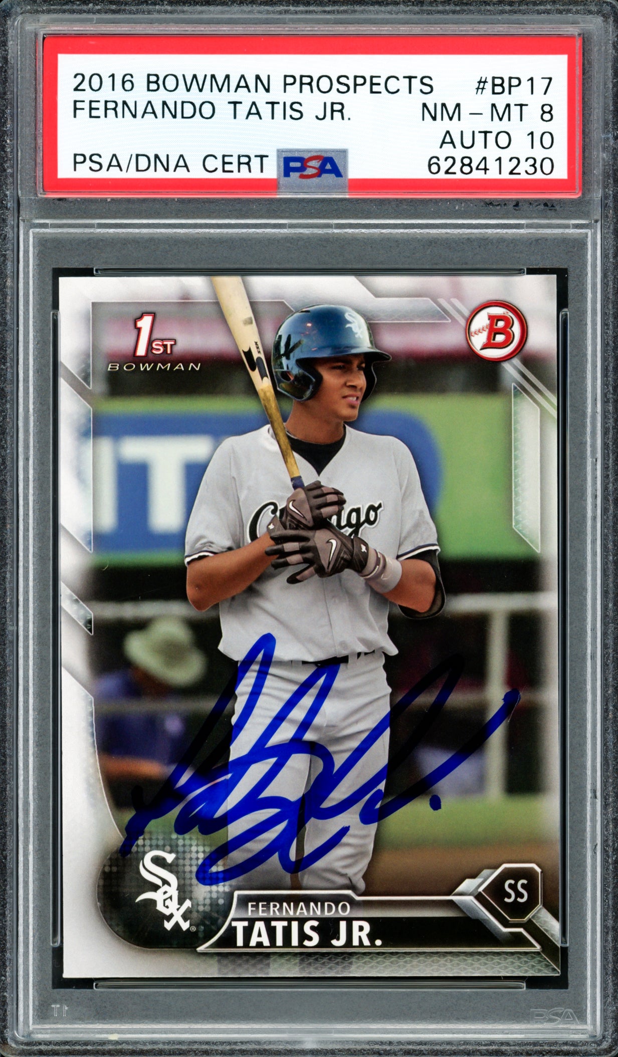 Fernando Tatis Jr. Autographed 2016 Bowman Prospects Rookie Card #BP17 San Diego Padres PSA 8 Auto Grade Gem Mint 10 PSA/DNA Stock #208569