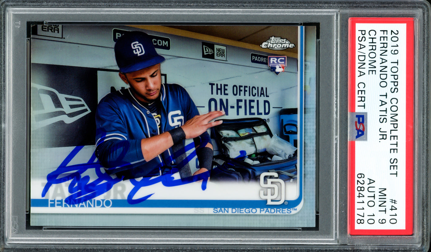 Fernando Tatis Jr. Autographed 2019 Topps Chrome Complete Set Rookie Card #410 San Diego Padres PSA 9 Auto Grade Gem Mint 10 PSA/DNA #62841178