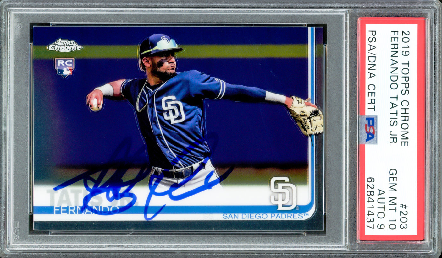 Fernando Tatis Jr. Autographed 2019 Topps Chrome Rookie Card #203 San Diego Padres PSA 10 Auto Grade Mint 9 PSA/DNA #62841437