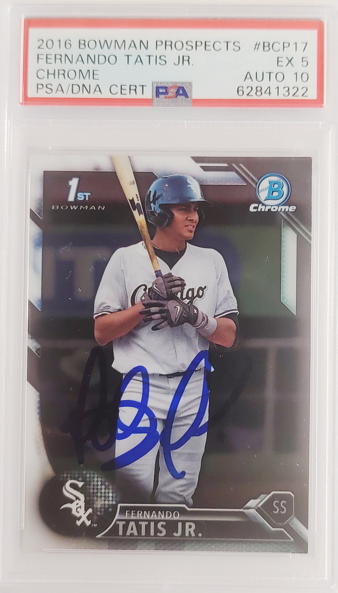 Fernando Tatis Jr. Autographed 2016 Bowman Chrome Prospects Rookie Card #BCP17 San Diego Padres PSA 5 Auto Grade Gem Mint 10 PSA/DNA #62841322