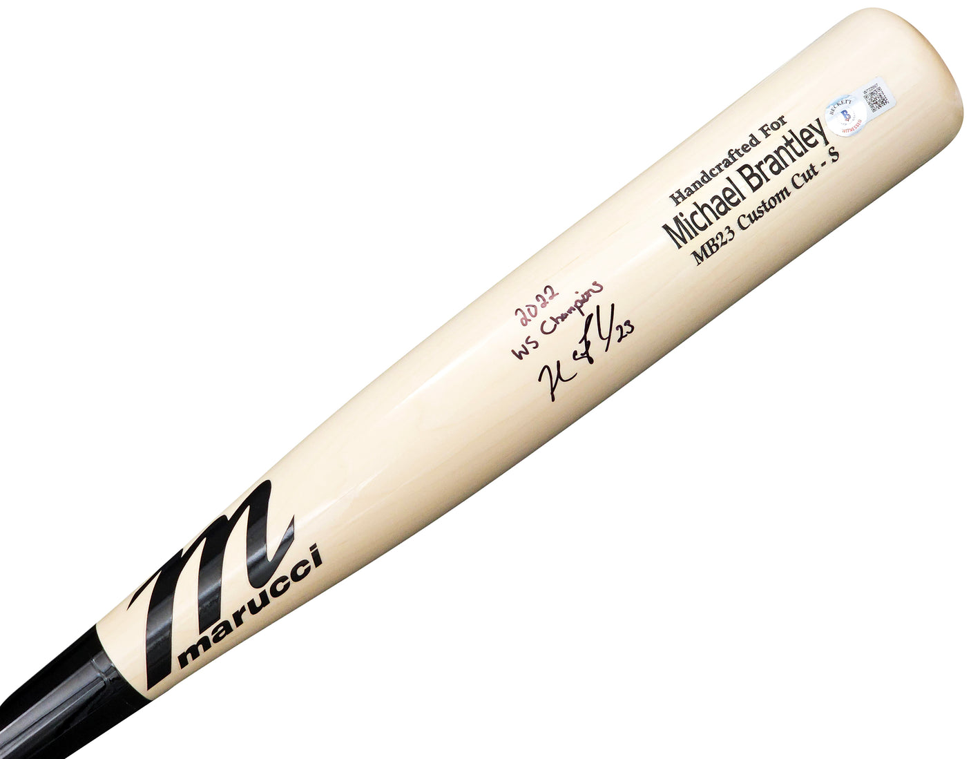 Michael Brantley Autographed Blonde Marucci Player Model Bat Houston Astros "2022 WS Champions" Beckett BAS Witness Stock #220446