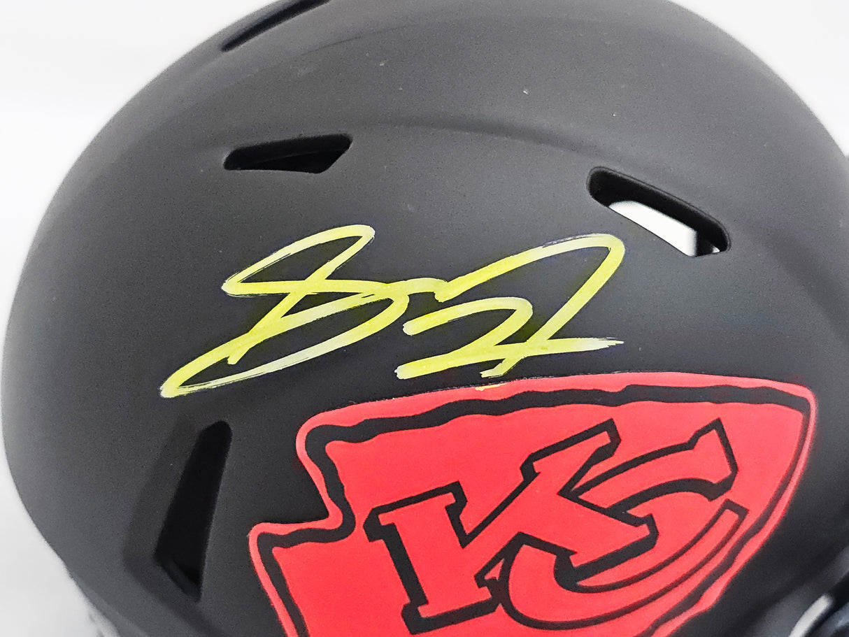 Skyy Moore Autographed Kansas City Chiefs Eclipse Black Speed Mini Helmet Beckett BAS Witness Stock #220531