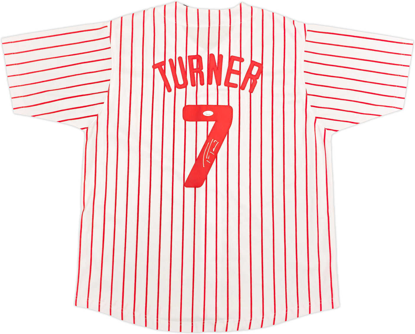 Philadelphia Phillies Trea Turner Autographed White Pinstripes Jersey JSA Stock #234074