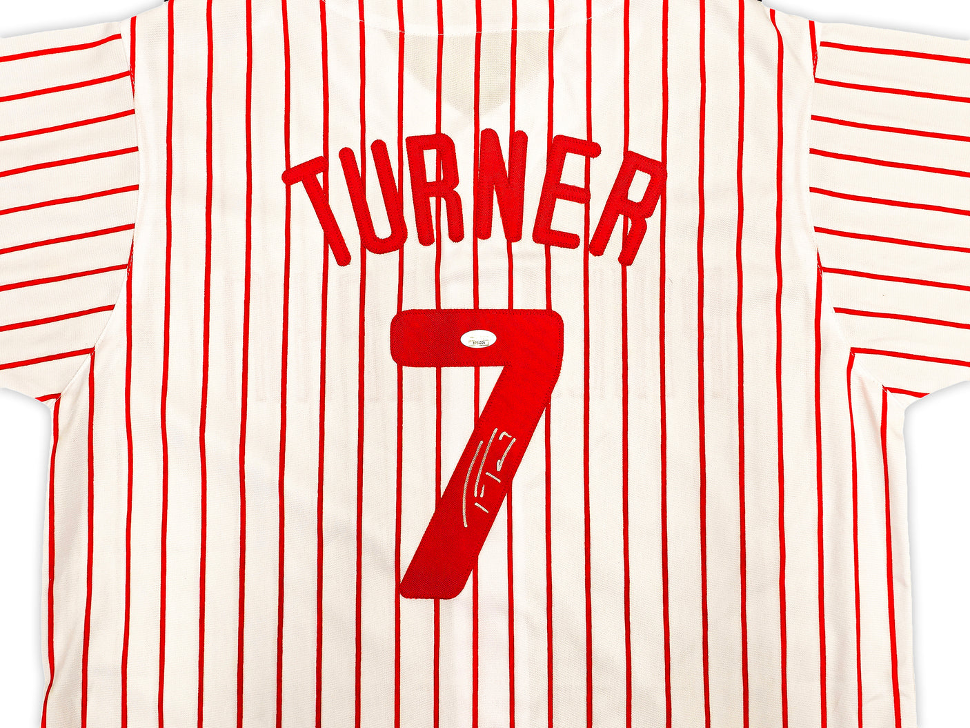 Philadelphia Phillies Trea Turner Autographed White Pinstripes Jersey JSA Stock #234074