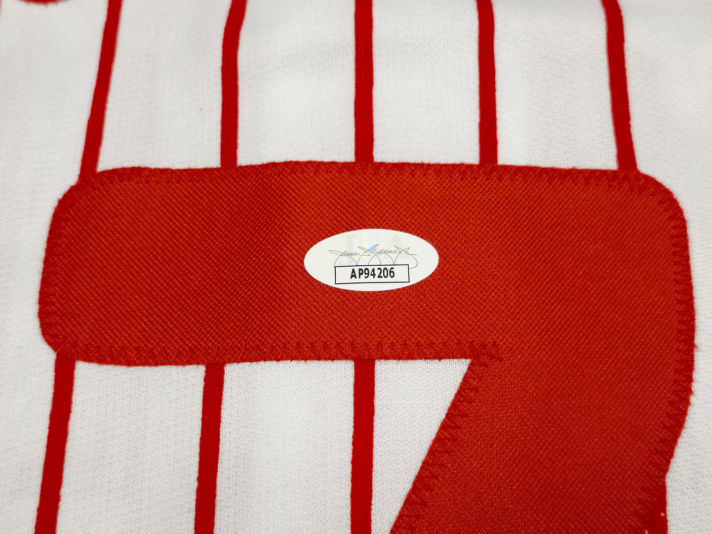 Philadelphia Phillies Trea Turner Autographed White Pinstripes Jersey JSA Stock #234074