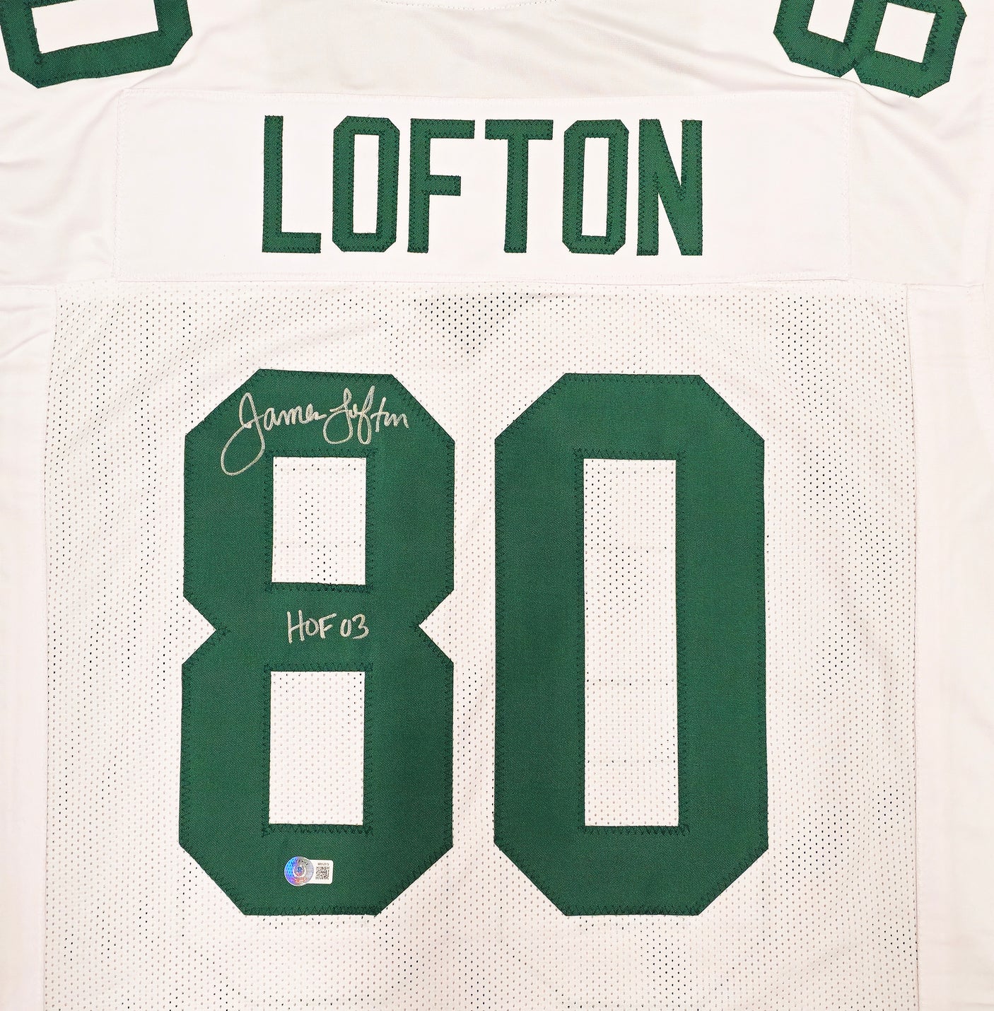 Green Bay Packers James Lofton Autographed White Jersey "HOF 03" Beckett BAS Witness Stock #234508