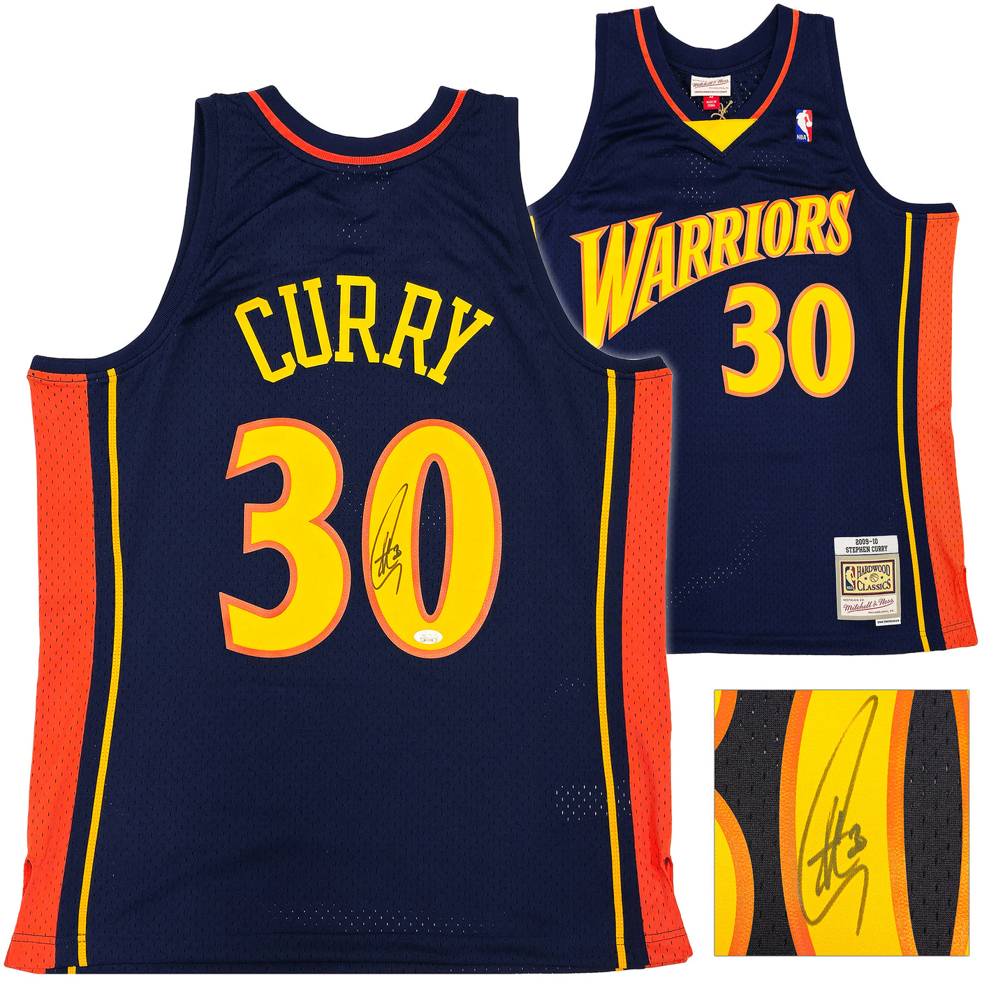 Golden State Warriors Stephen Curry Autographed Blue Authentic Mitchell & Ness 09-10 HWC Swingman Rookie Year Replica Jersey Size L JSA Stock #234075