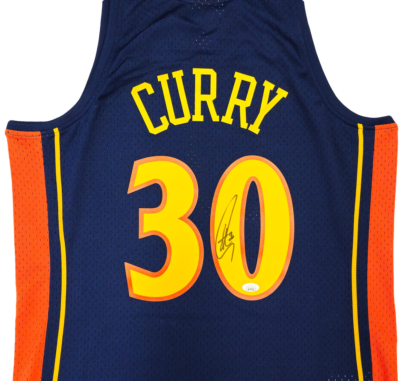 Golden State Warriors Stephen Curry Autographed Blue Authentic Mitchell & Ness 09-10 HWC Swingman Rookie Year Replica Jersey Size L JSA Stock #234075