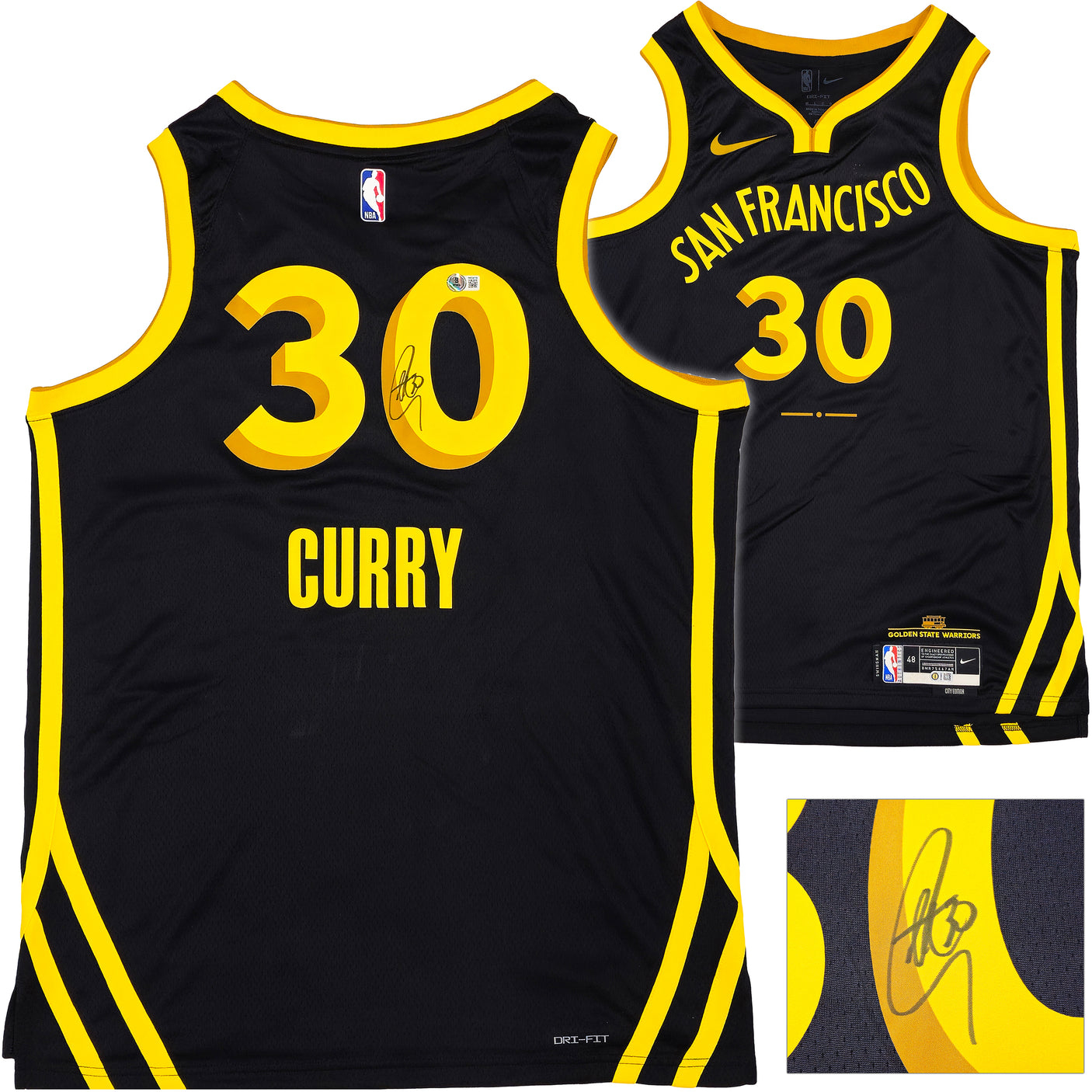 Golden State Warriors Stephen Curry Autographed Black Nike Swingman City Edition Jersey Size 48 Beckett BAS Witness Stock #234086