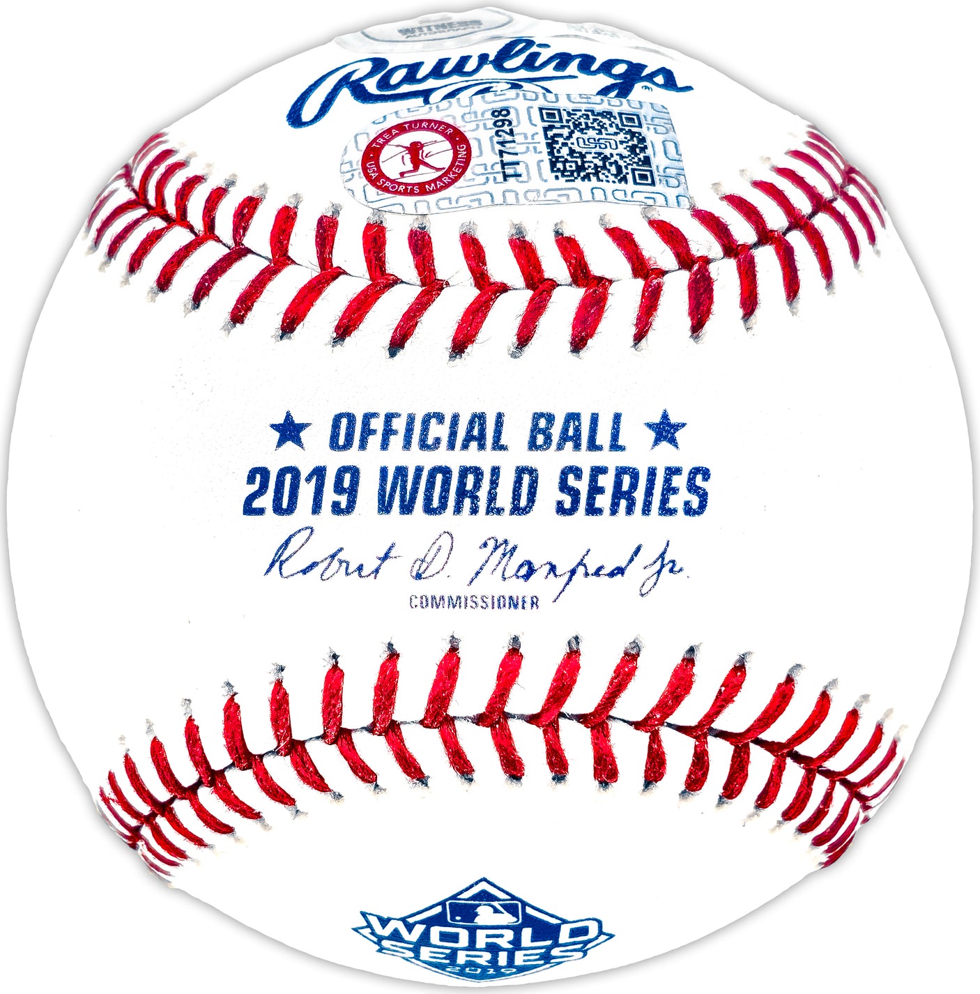 Trea Turner Autographed Official 2019 World Series Logo MLB Baseball Washington Nationals Beckett BAS Witness Stock #234068