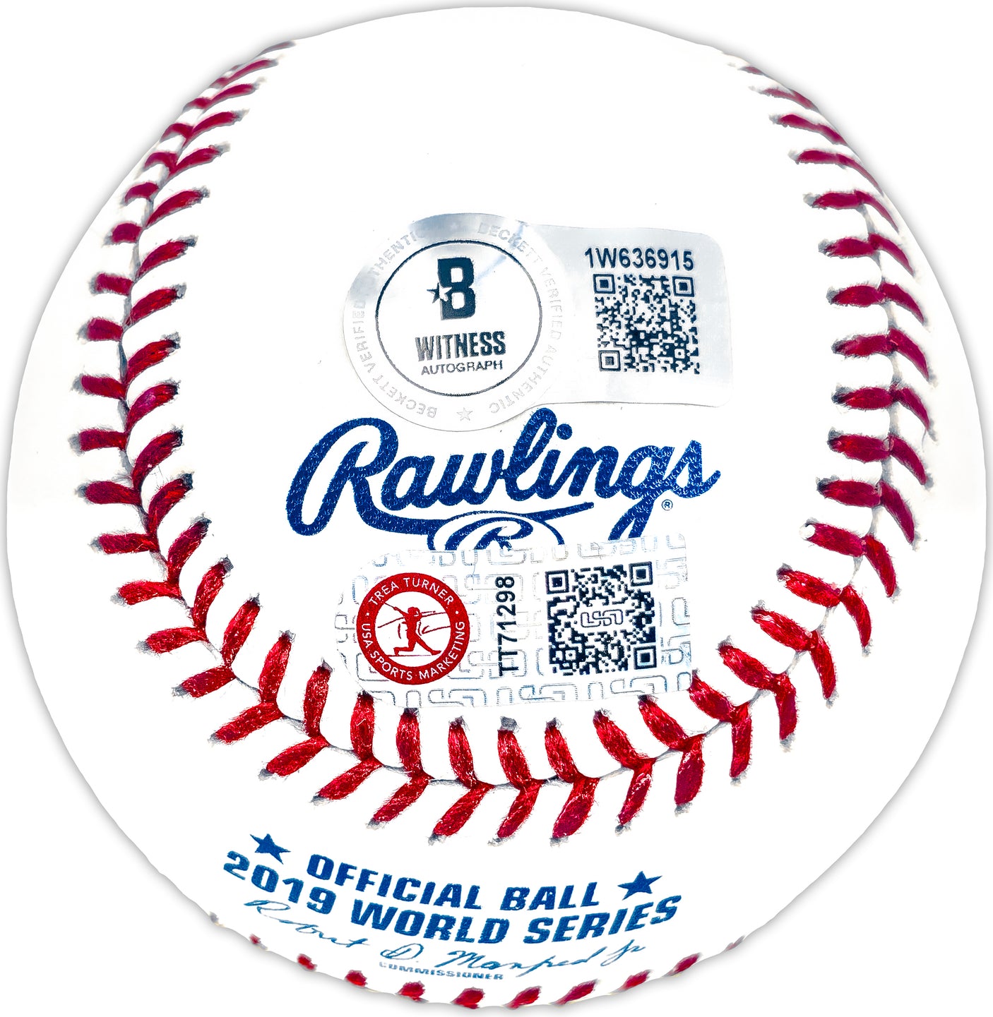 Trea Turner Autographed Official 2019 World Series Logo MLB Baseball Washington Nationals Beckett BAS Witness Stock #234068
