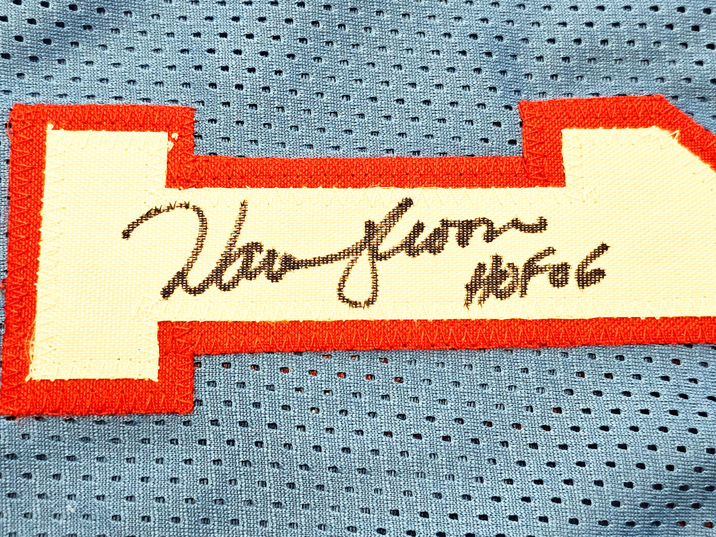 Houston Oilers Run & Shoot Autographed Baby Blue Jersey With 5 Signatures Including Warren Moon Beckett BAS Witness Stock #220384