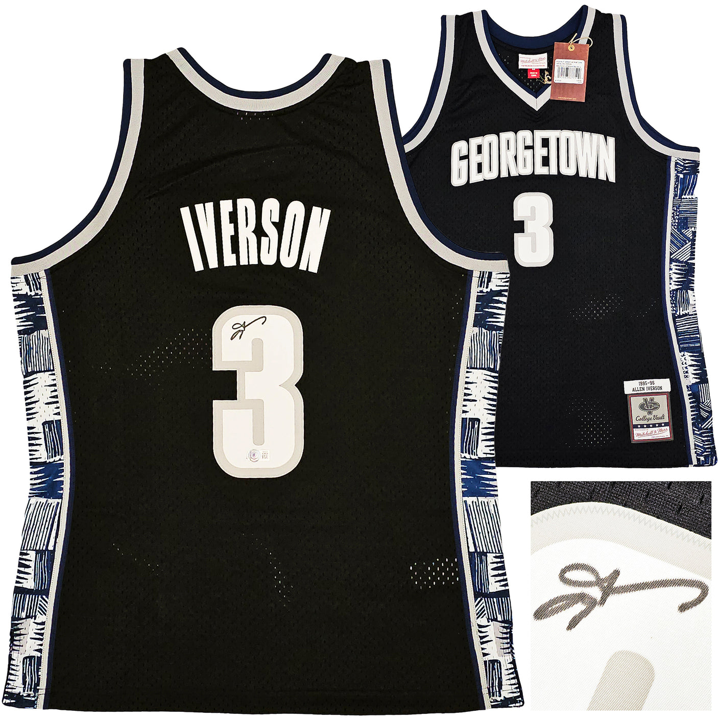 Georgetown Hoyas Allen Iverson Autographed Black Authentic Mitchell & Ness 1995-96 College Vault Jersey Size L Beckett BAS Witness Stock #220426