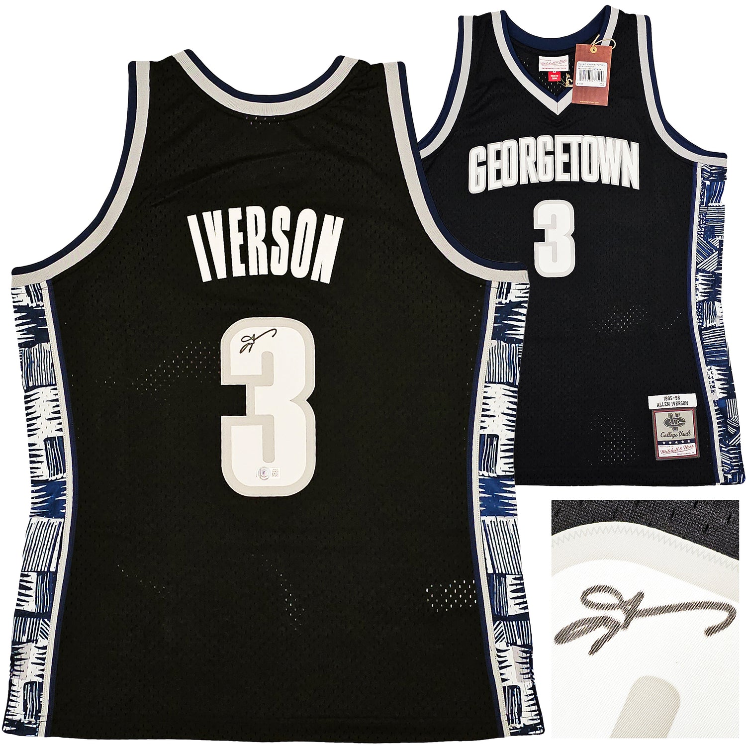 Georgetown Hoyas Allen Iverson Autographed Black Authentic Mitchell & Ness 1995-96 College Vault Jersey Size L Beckett BAS Witness Stock #220426