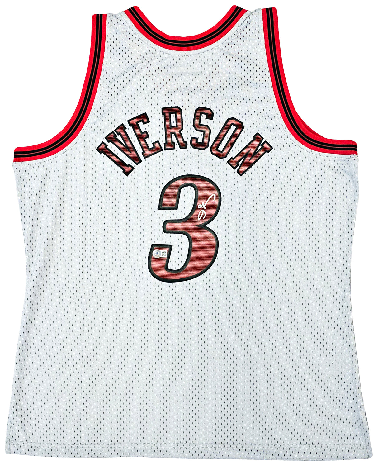 Philadelphia 76ers Allen Iverson Autographed Grey Authentic Mitchell & Ness 1997-98 HWC Swingman Jersey Size XL Beckett BAS Witness Stock #220430