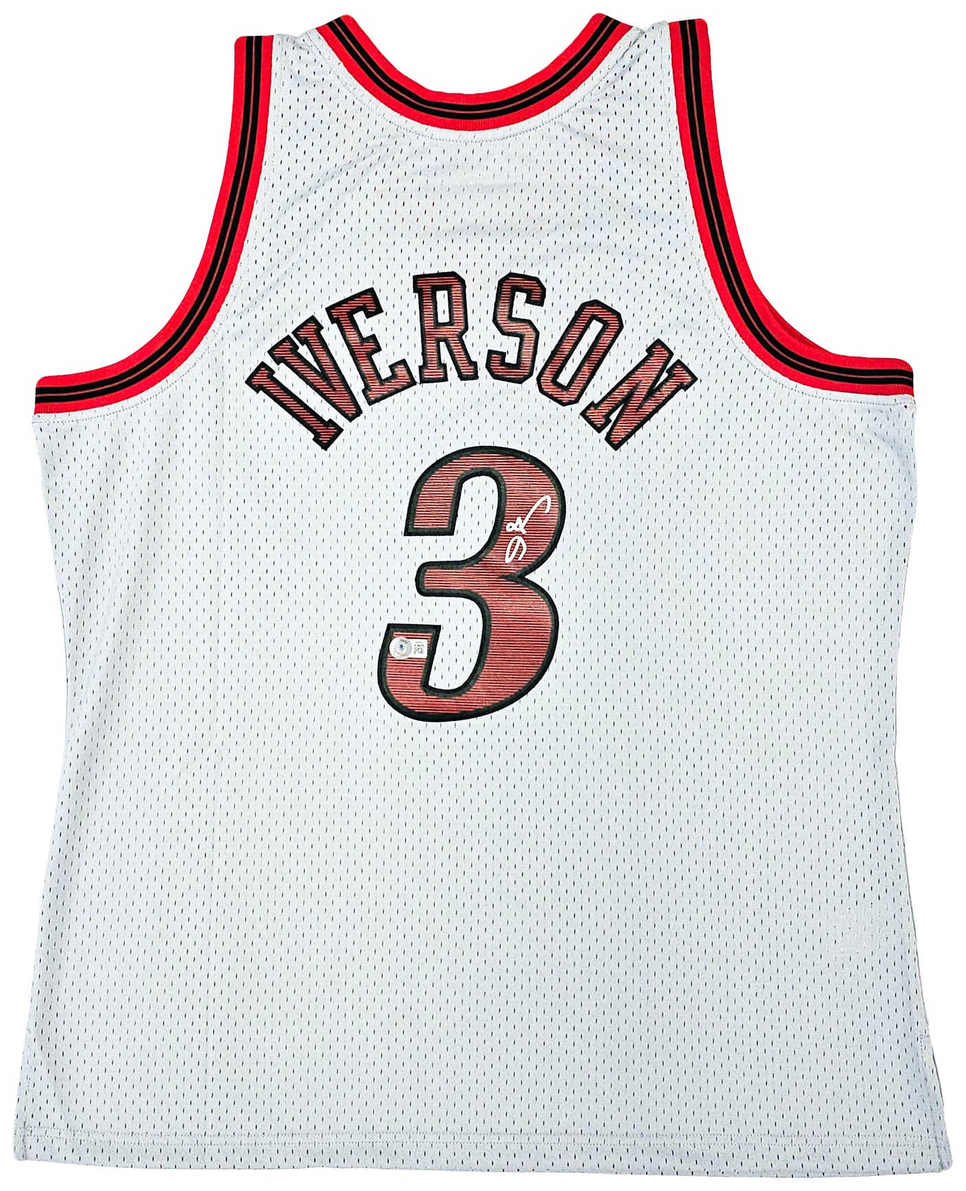 Philadelphia 76ers Allen Iverson Autographed Grey Authentic Mitchell & Ness 1997-98 HWC Swingman Jersey Size XL Beckett BAS Witness Stock #220430