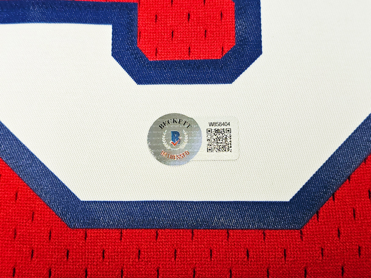 Philadelphia 76ers Allen Iverson Autographed Red Authentic Mitchell & Ness 2002-03 HWC Swingman Jersey Size L Beckett BAS Witness Stock #220413