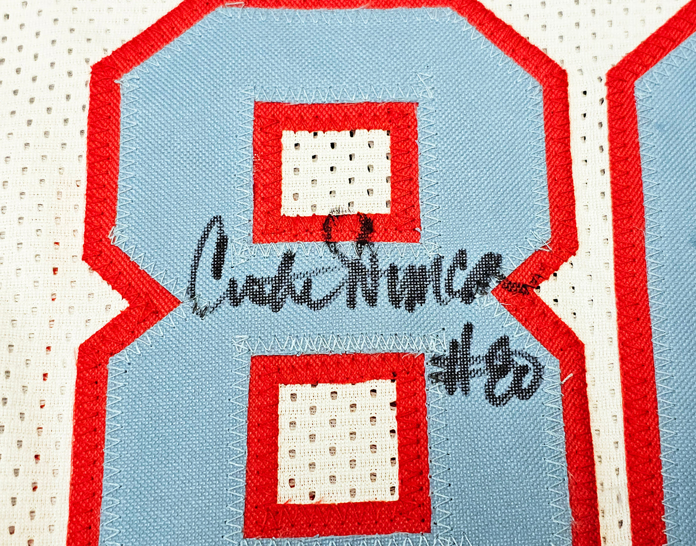 Houston Oilers Run & Shoot Autographed White Jersey With 5 Signatures Including Warren Moon Beckett BAS Witness Stock #220385