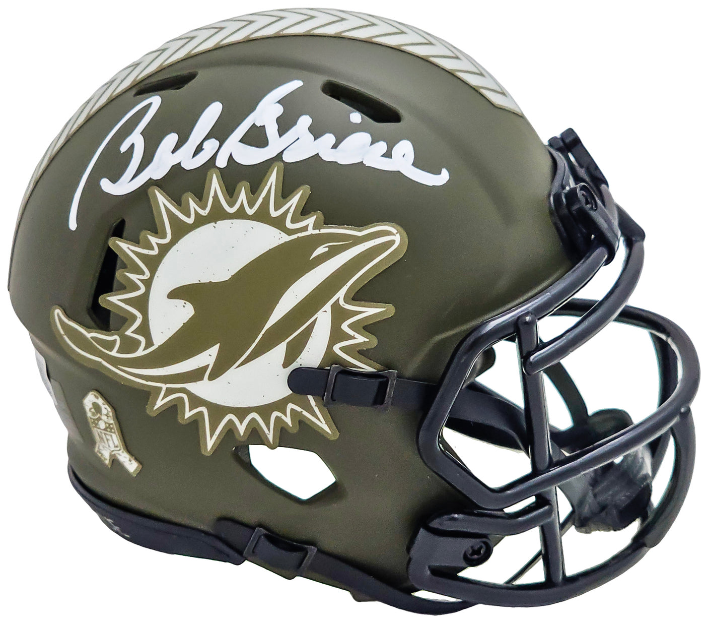 Bob Griese Autographed Miami Dolphins Salute to Service Army Green Speed Mini Helmet Beckett BAS Witness Stock #220466