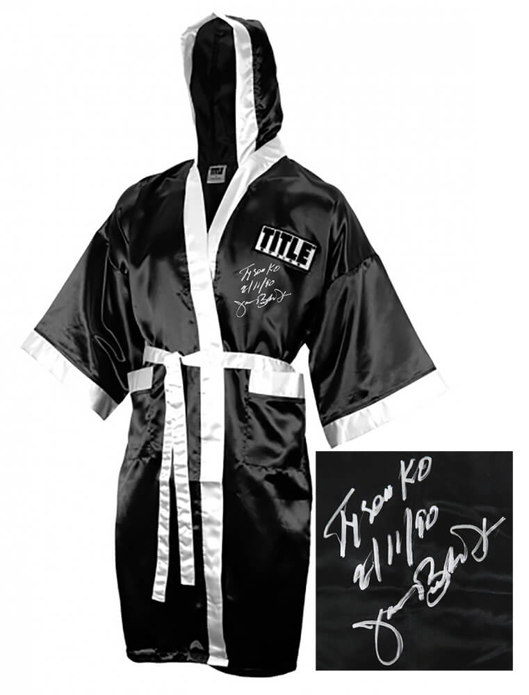 James Buster Douglas Signed Title Black Boxing Robe w/Tyson KO 2-11-90