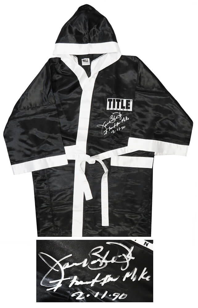 James Buster Douglas Signed Title Black Boxing Robe w/I Beat Iron Mike 2-11-90