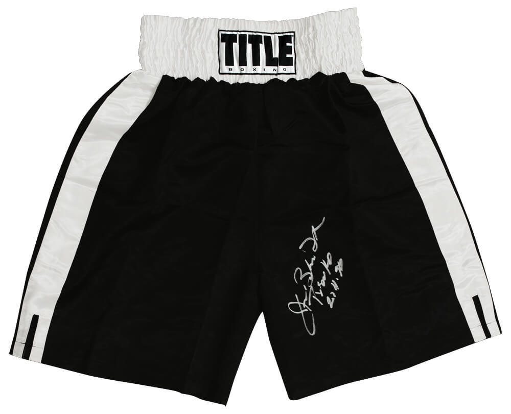 James Buster Douglas Signed Title Black & White Trim Boxing Trunks w/Tyson KO 2-11-90
