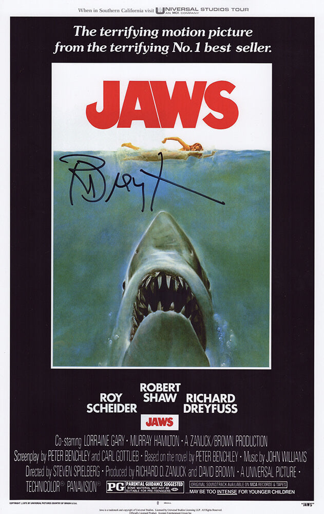 Richard Dreyfuss Signed Jaws 11x17 Movie Poster - (In Black)