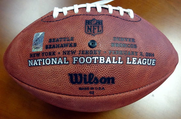 Russell Wilson Autographed Super Bowl Leather Football Seattle Seahawks "SB XLVIII Champs" RW Holo Stock #72353
