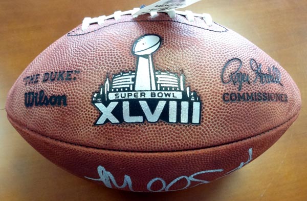 Malcolm Smith Autographed Super Bowl Leather Football Seattle Seahawks "SB XLVIII MVP" MCS Holo Stock #72383