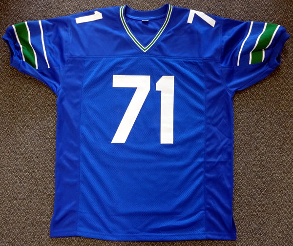 Seattle Seahawks Walter Jones Autographed Blue Jersey "HOF '14" MCS Holo Stock #72404