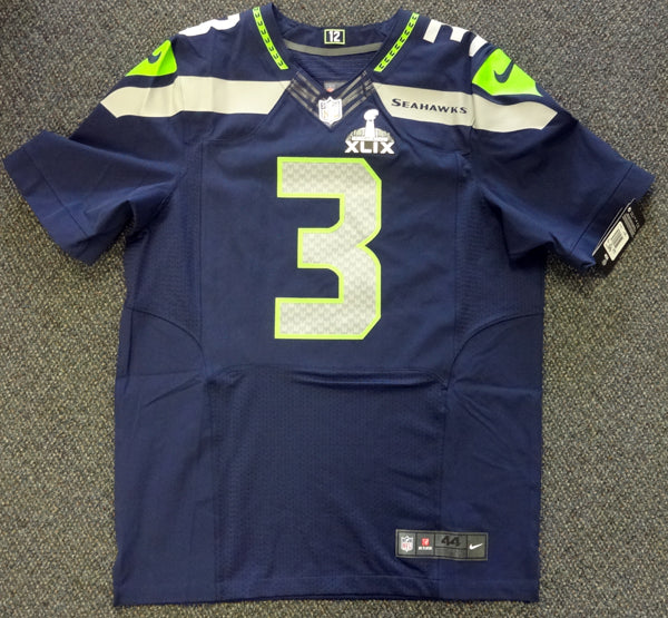 Seattle Seahawks Russell Wilson Autographed Blue Nike Elite Jersey Size 44 RW Holo Stock #88310