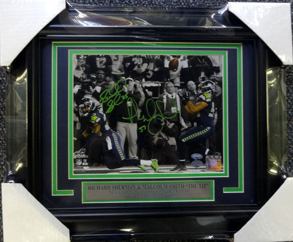 Richard Sherman & Malcolm Smith Autographed Framed 8x10 Photo Seattle Seahawks The Tip MCS Holo Stock #90589