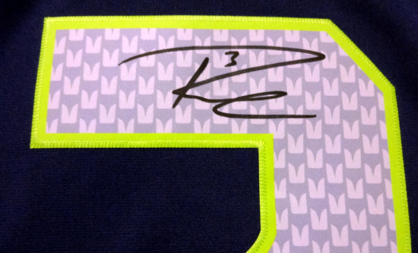 Seattle Seahawks Russell Wilson Autographed Blue Nike Twill Jersey Size L RW Holo Stock #71430