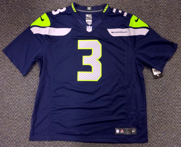 Seattle Seahawks Russell Wilson Autographed Blue Nike Twill Jersey Size XXL RW Holo Stock #71432