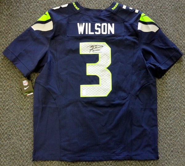 Seattle Seahawks Russell Wilson Autographed Blue Nike Elite Jersey Size 52 RW Holo Stock #60977