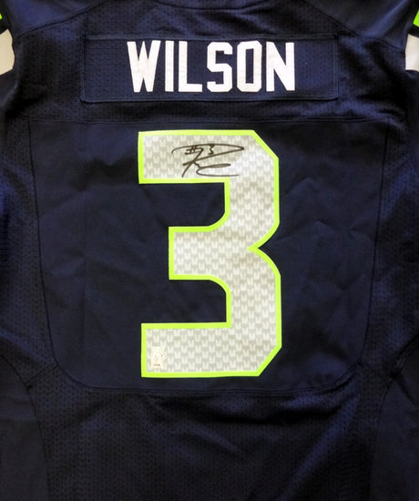 Seattle Seahawks Russell Wilson Autographed Blue Nike Elite Jersey Size 52 RW Holo Stock #60977